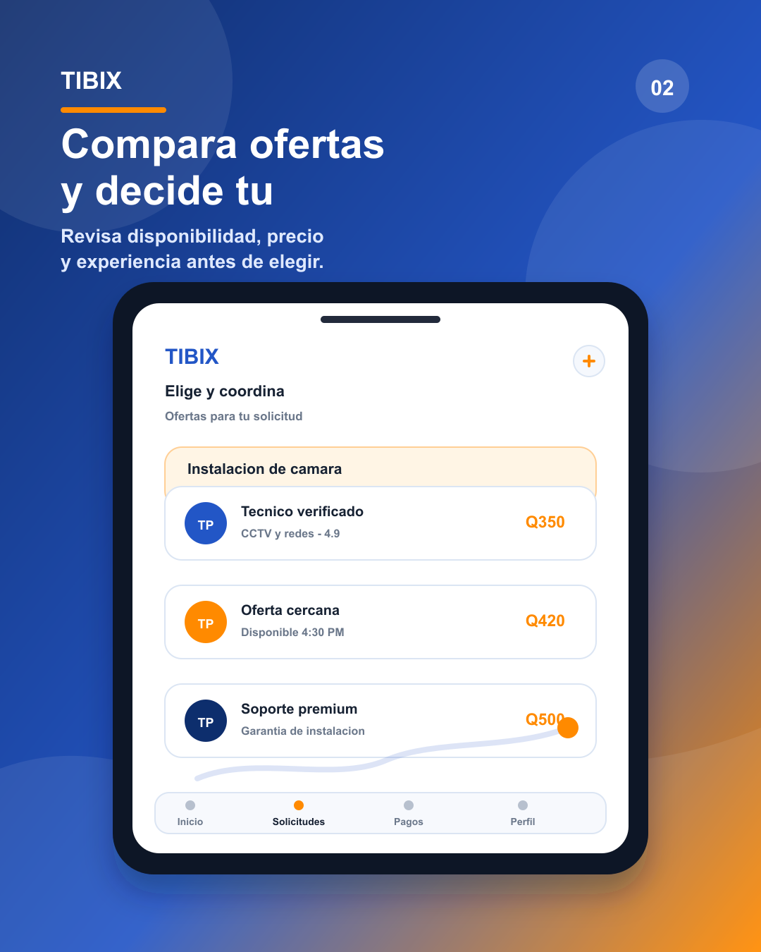 Pantalla Tibix para comparar ofertas de técnicos verificados.